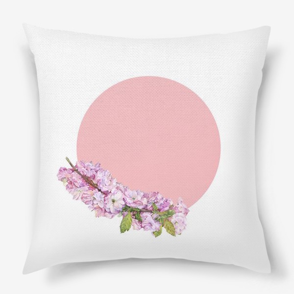 Подушка «Акварель. Япония сакура, вишня розовые цветы и солнце»