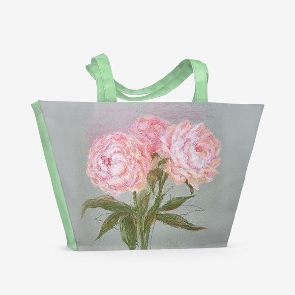 Пляжная сумка &laquo;Розовые пионы (масляная пастель)&raquo;