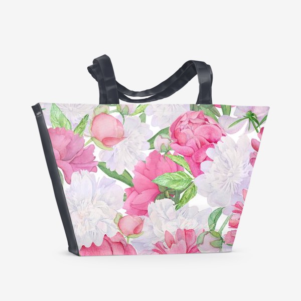Пляжная сумка «Акварель Бесшовная текстура цветы  пионов»