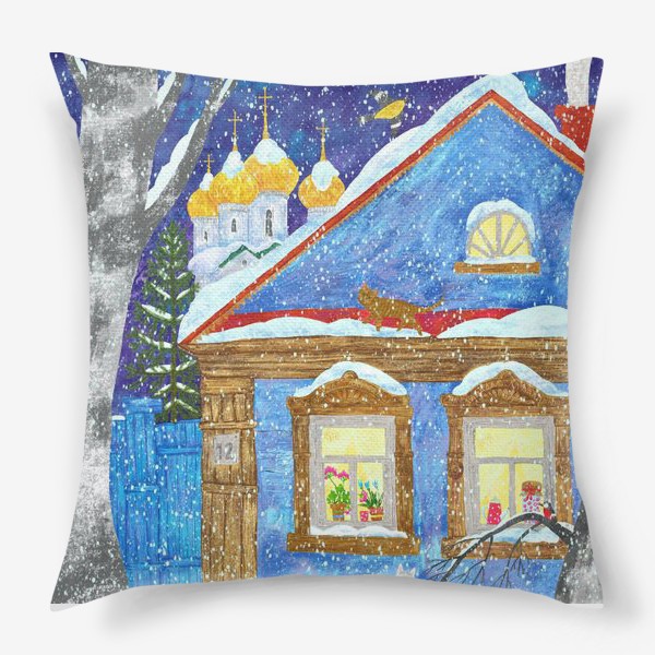 Подушка «Зимний вечер в деревне»