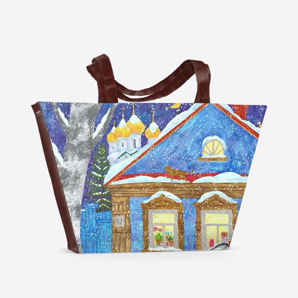 Пляжная сумка «Зимний вечер в деревне»