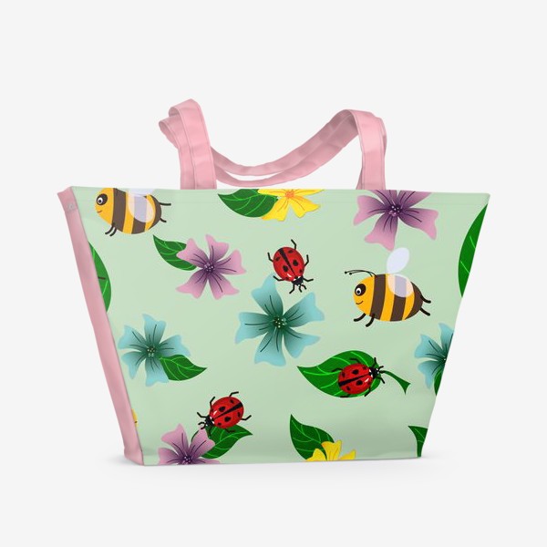 Пляжная сумка «На лугу. Пчелы и божьи коровки.»