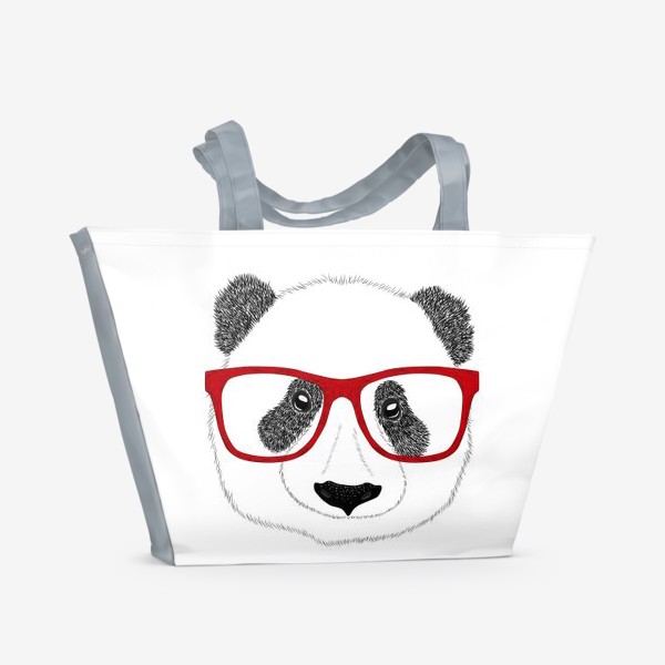Пляжная сумка «Морда панды в красных очках, скетч, мех»