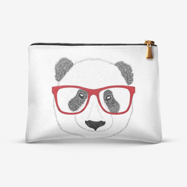 Косметичка «Морда панды в красных очках, скетч, мех»