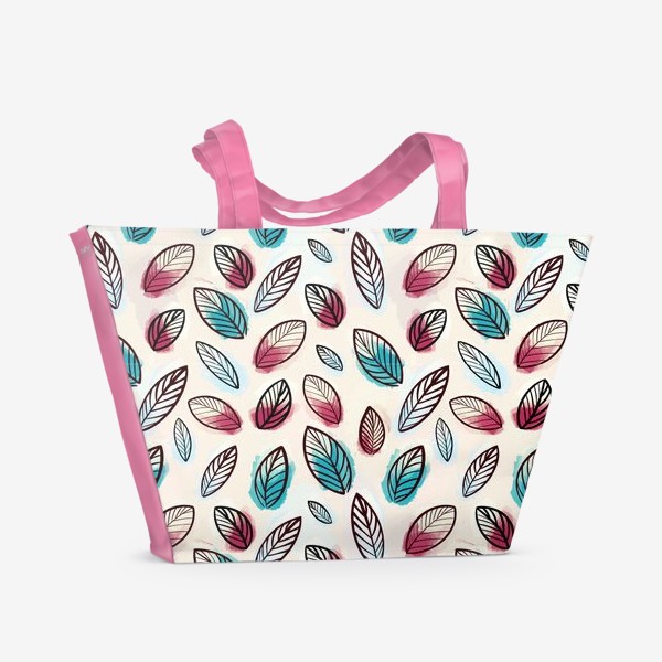 Пляжная сумка «Скандинавский узор из листев на нежно-бежевом фоне»