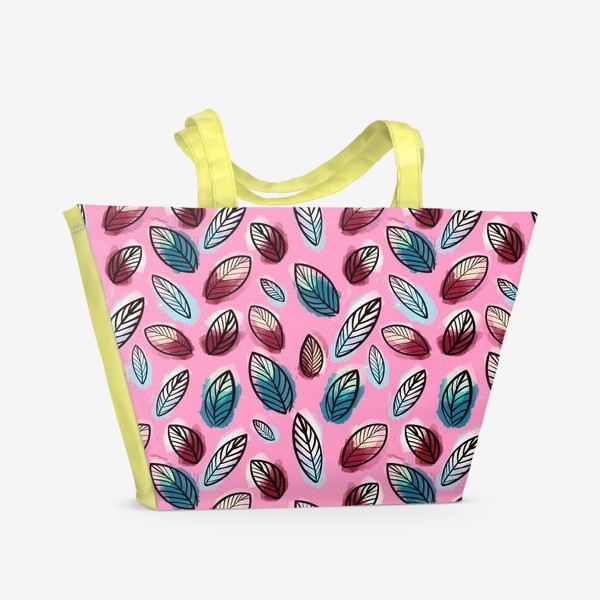 Пляжная сумка «Нежный узор листьев на розовом фоне. Девчячий принт »
