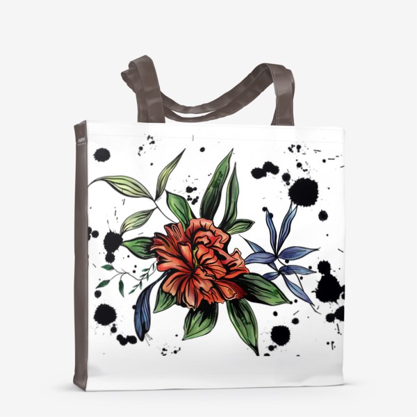 Сумка-шоппер «Красный цветок с черными брызгами»