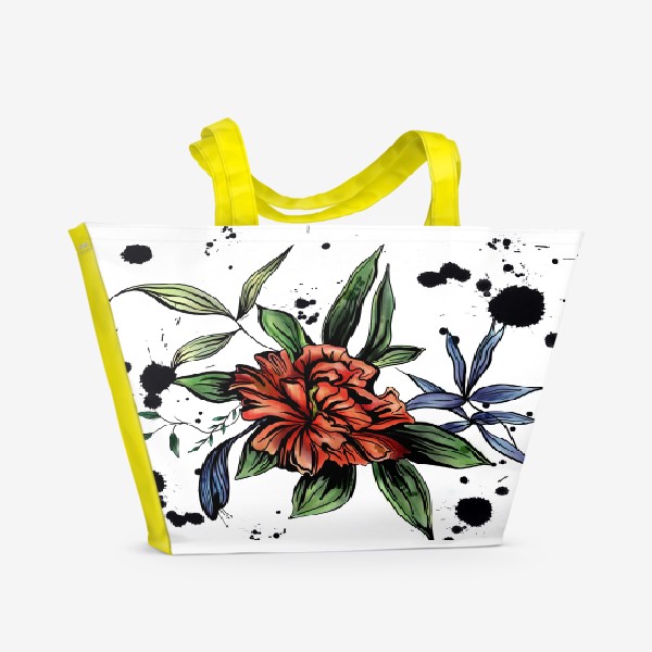 Пляжная сумка «Красный цветок с черными брызгами»
