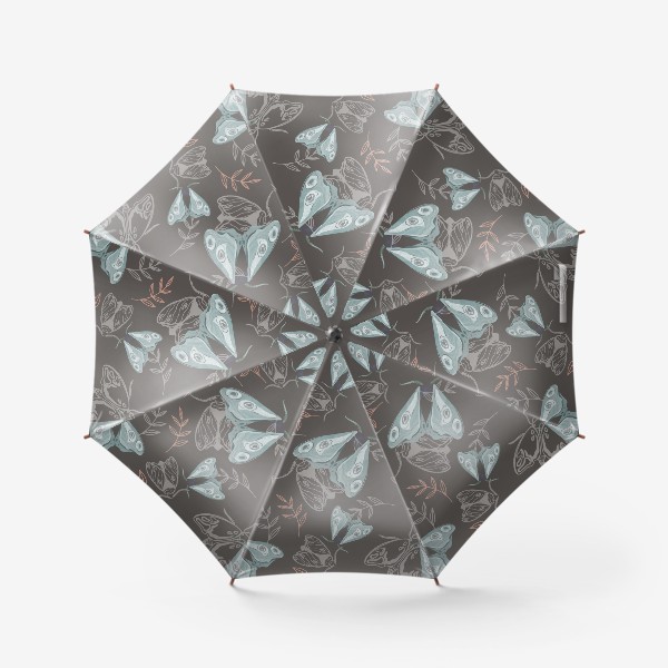 Зонт «Голубые мотыльки и веточки на темном »