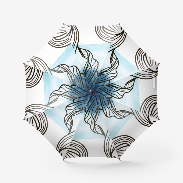 Зонт «Акварель синий морской градиент с черным абстрактным контуром»