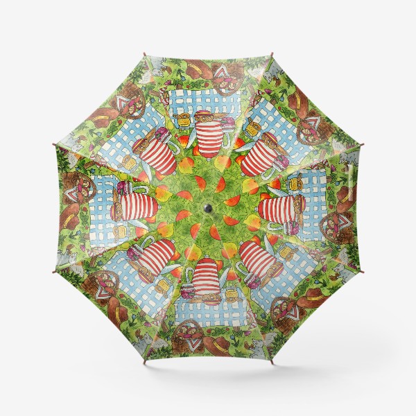Зонт «Уютное чаепитие котика и лисенка в саду»