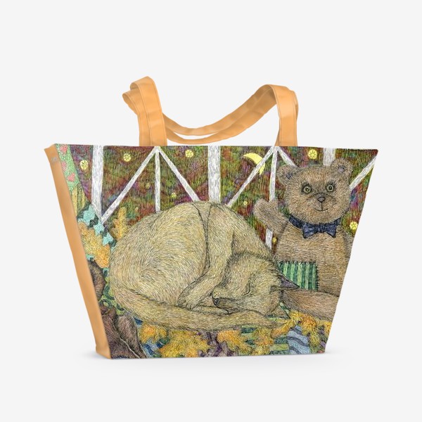 Пляжная сумка «Кот и мишка тедди»