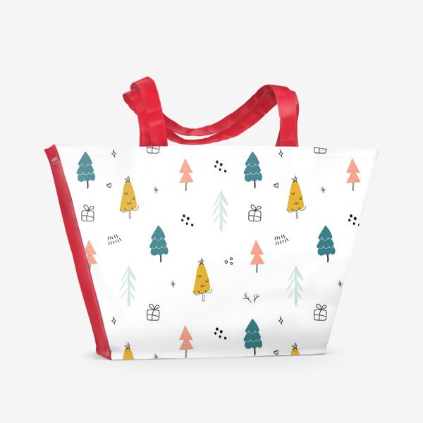 Пляжная сумка «Зимний дудл паттерн в скандинавском стиле с елочками. Минимализм.»