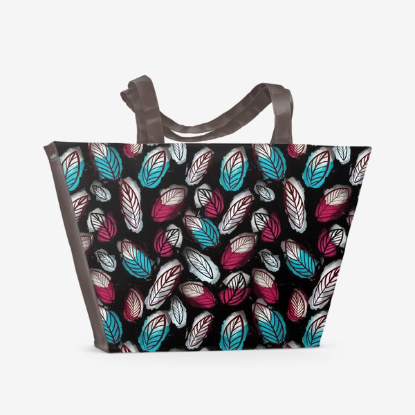 Пляжная сумка &laquo;Акварельный паттерн с листьями на черном фоне. Осенний узор&raquo;