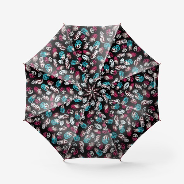 Зонт «Акварельный паттерн с листьями на черном фоне. Осенний узор»