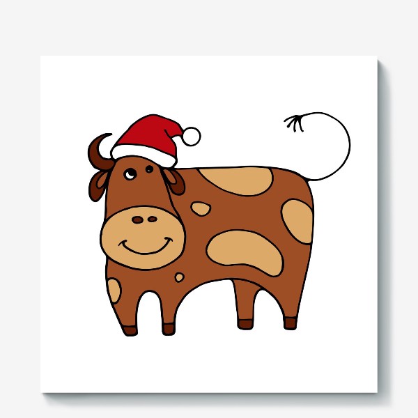 Холст «Новогодняя корова. Символ года. Год быка. Подарок»