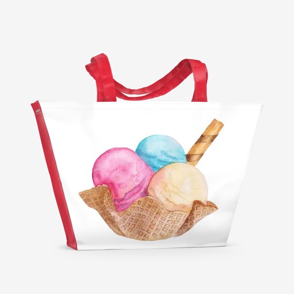 Пляжная сумка «Акварель, сладкий десерт, мороженое и вафли»