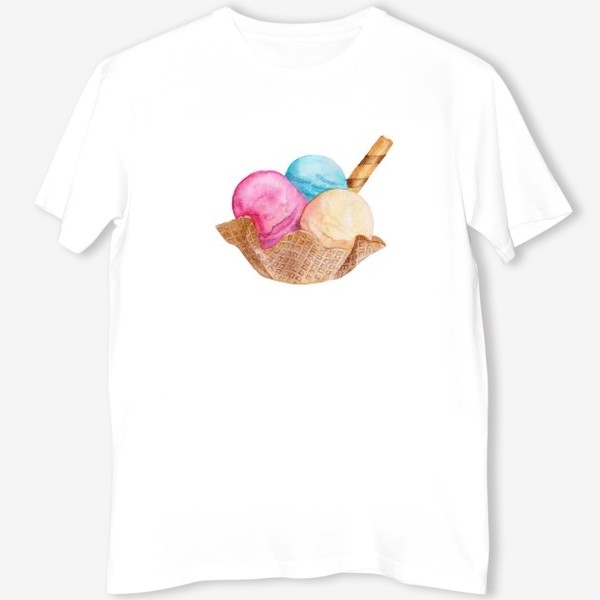 Футболка «Акварель, сладкий десерт, мороженое и вафли»