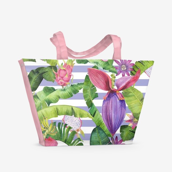 Пляжная сумка &laquo;Бананы: листья,цветы и полоски&raquo;