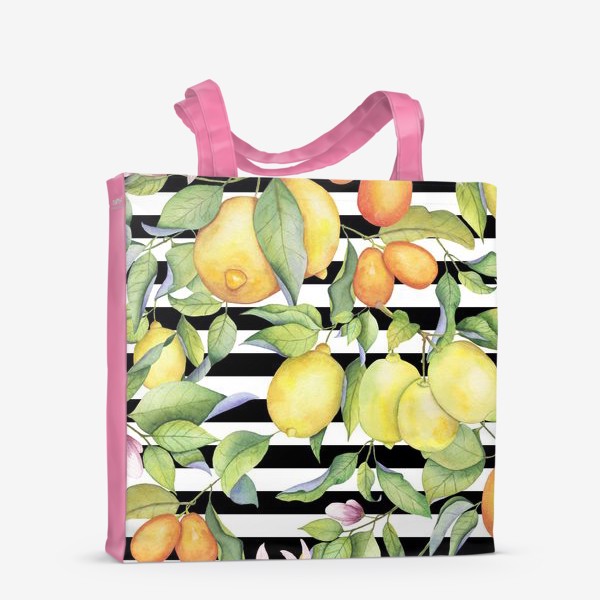 Сумка-шоппер «Лимоны и кумкваты на полосатом фоне»
