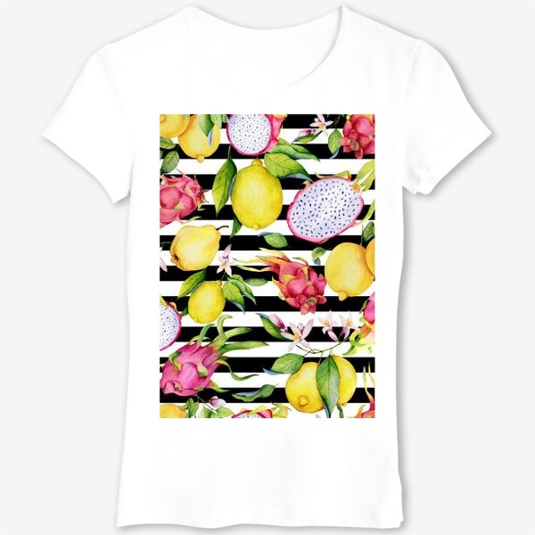 Футболка «Лимоны, драгонфруты и айва. Акварельные фрукты»