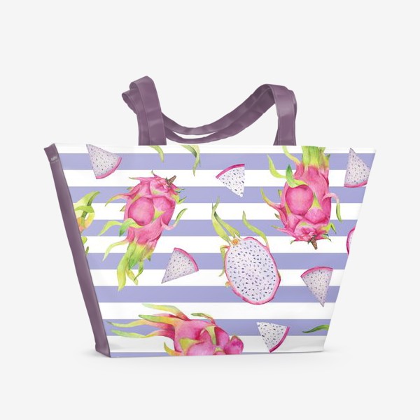 Пляжная сумка «Драгонфруты и полоски. Акварельные фрукты»