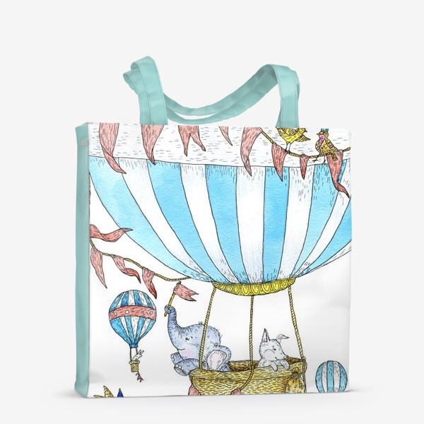 Сумка-шоппер «Путешествие слонёнка и щенка на воздушном шаре»