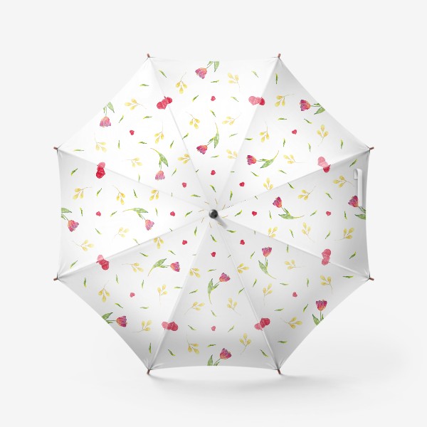 Зонт «Паттерн из акварельных тюльпанов и сердечек»