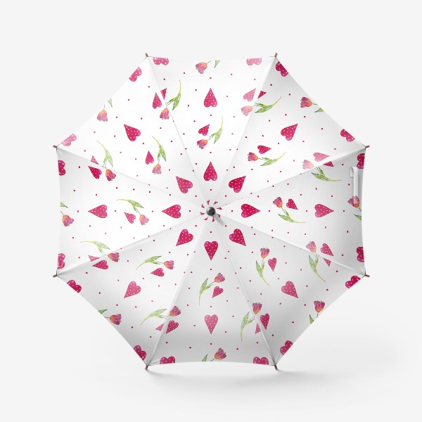 Зонт «Паттерн из акварельных тюльпанов и сердечек»