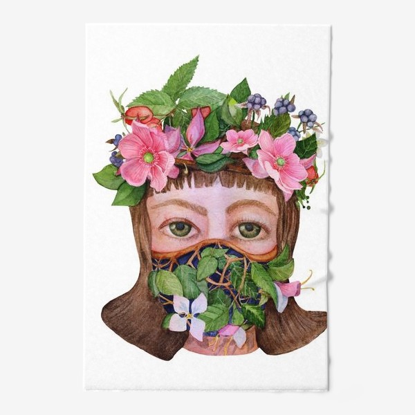 Полотенце «Акварель Девушка в маске из цветов»