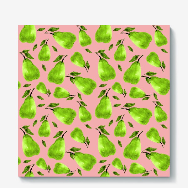 Холст «Зеленые груши на розовом фоне»
