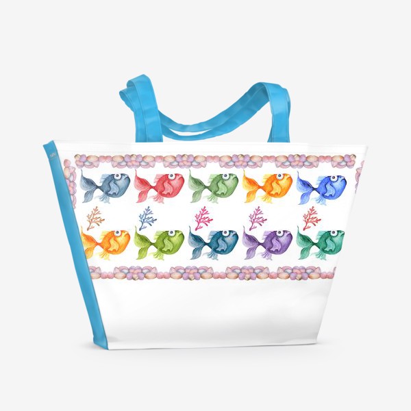 Пляжная сумка «Акварель разноцветные рыбки рамка.»