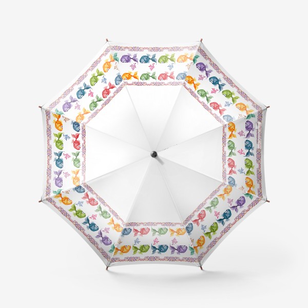 Зонт «Акварель разноцветные рыбки рамка.»