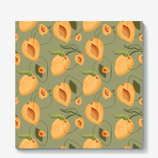 Холст «Милые оранжевые абрикосы на зеленом фоне»