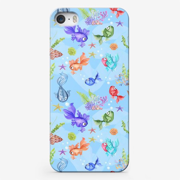 Чехол iPhone «Рыбки голубой фон.»