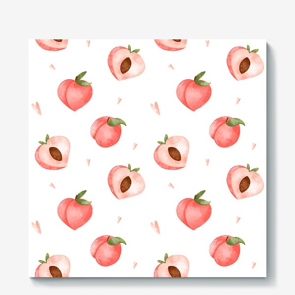 Холст «Паттерн розовые сладкие милые персик и сердце»