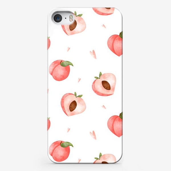 Чехол iPhone «Паттерн розовые сладкие милые персик и сердце»
