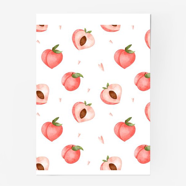 Постер «Паттерн розовые сладкие милые персик и сердце»