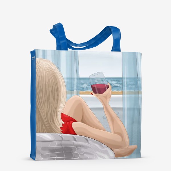 Сумка-шоппер «Девушка с бокалом смотрит на море»