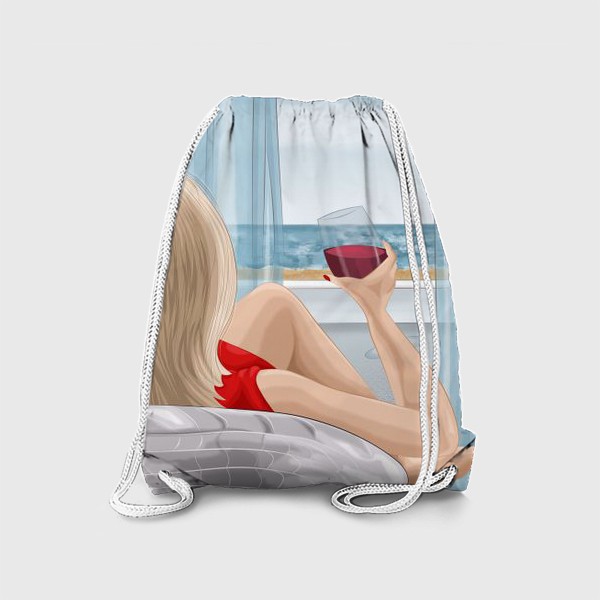 Рюкзак «Девушка с бокалом смотрит на море»