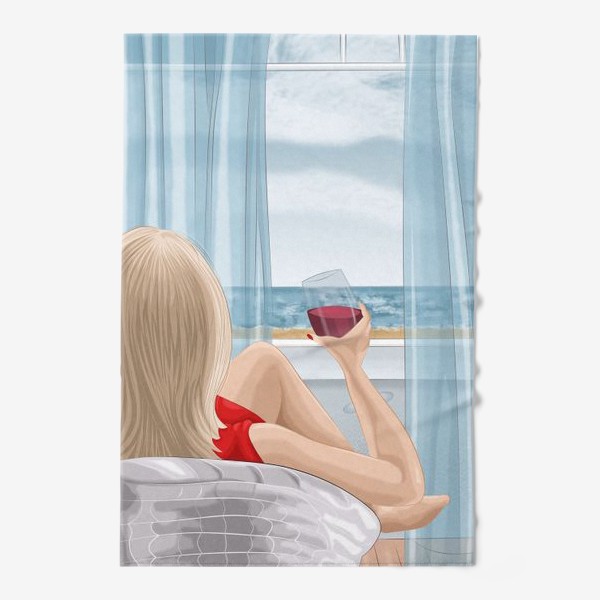 Полотенце «Девушка с бокалом смотрит на море»