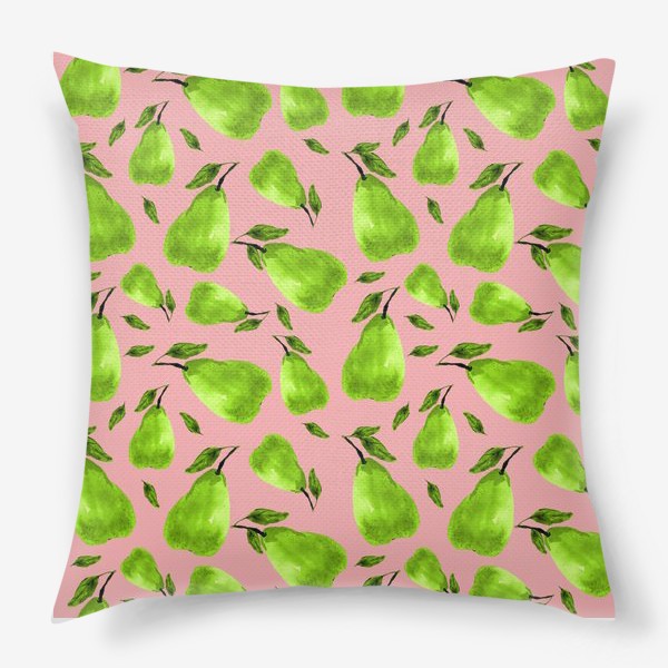 Подушка «Зеленые груши на розовом фоне»