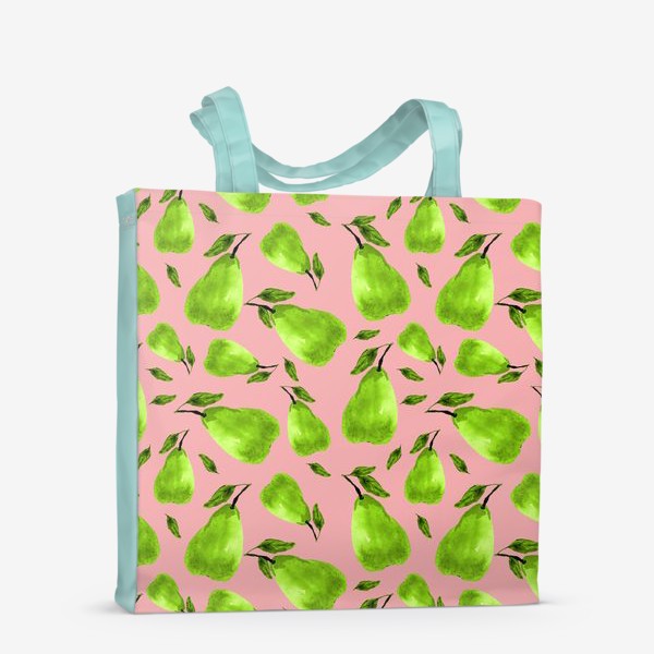 Сумка-шоппер «Зеленые груши на розовом фоне»