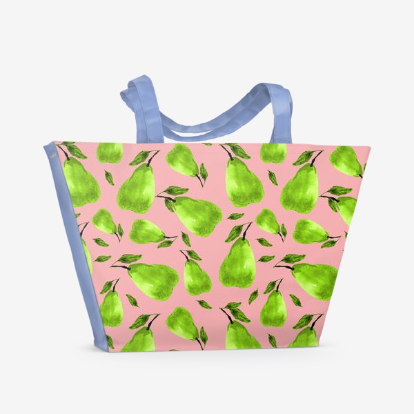 Пляжная сумка &laquo;Зеленые груши на розовом фоне&raquo;