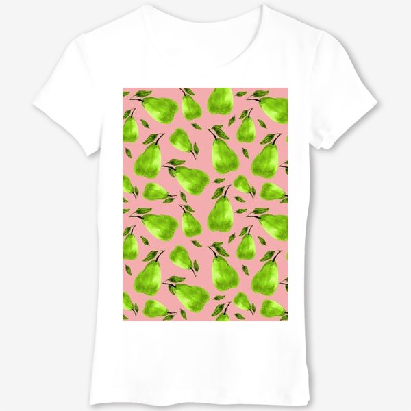 Футболка «Зеленые груши на розовом фоне»