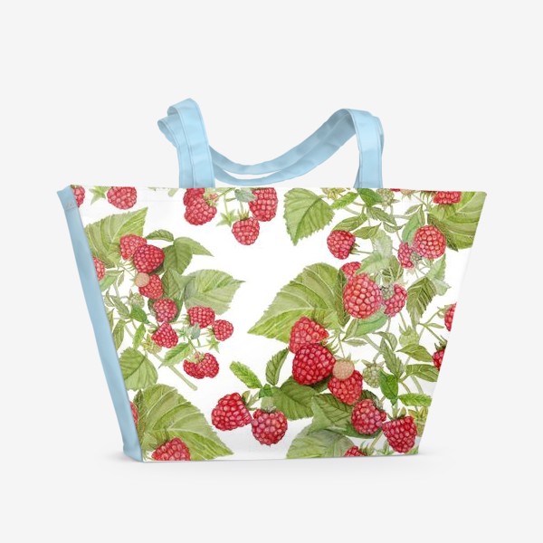 Пляжная сумка «Seamless texture Watercolor illustration of red raspberry Bush.»