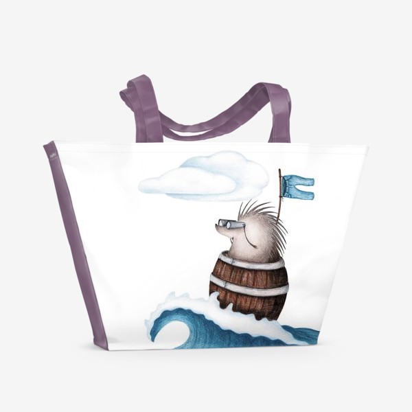 Пляжная сумка «Ёжик путешественник в бочке»