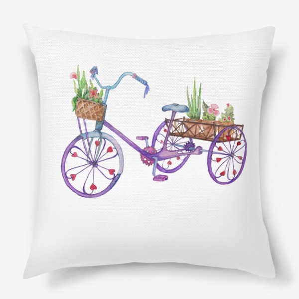 Подушка «Акварель. Велосипед с цветами.»