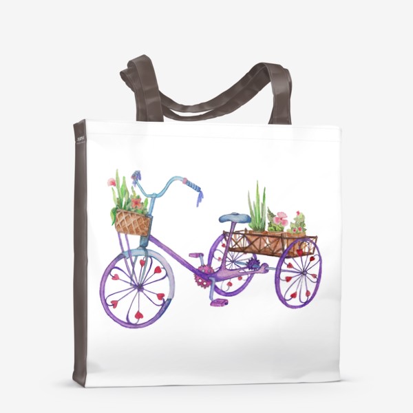 Сумка-шоппер «Акварель. Велосипед с цветами.»