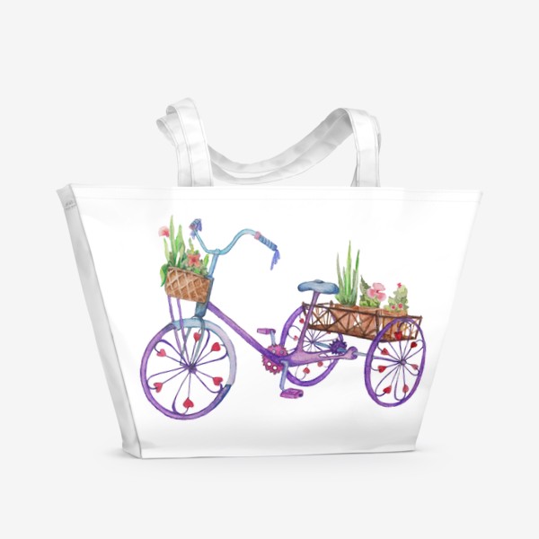 Пляжная сумка «Акварель. Велосипед с цветами.»